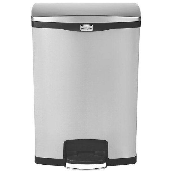 Rubbermaid 1901999 Slim Jim Stainless Steel Black Accent Front Step-On Rectangular Rubbish Bin with Single Rigid Plastic Liner -90 LItre